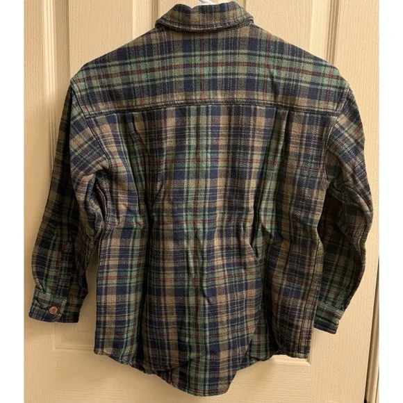 Vintage 1990s Gap Plaid Flannel Button Up Shirt/jacket Boys Medium Leather Logo - Picture 5 of 5